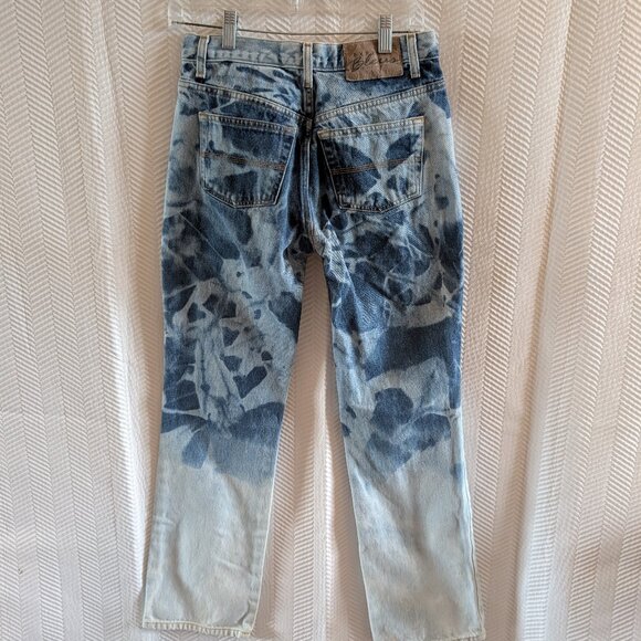 Express Bleus Vintage Abstract Tie Dye Bootcut Jeans Size 3/4 100% Cotton - Picture 2 of 10